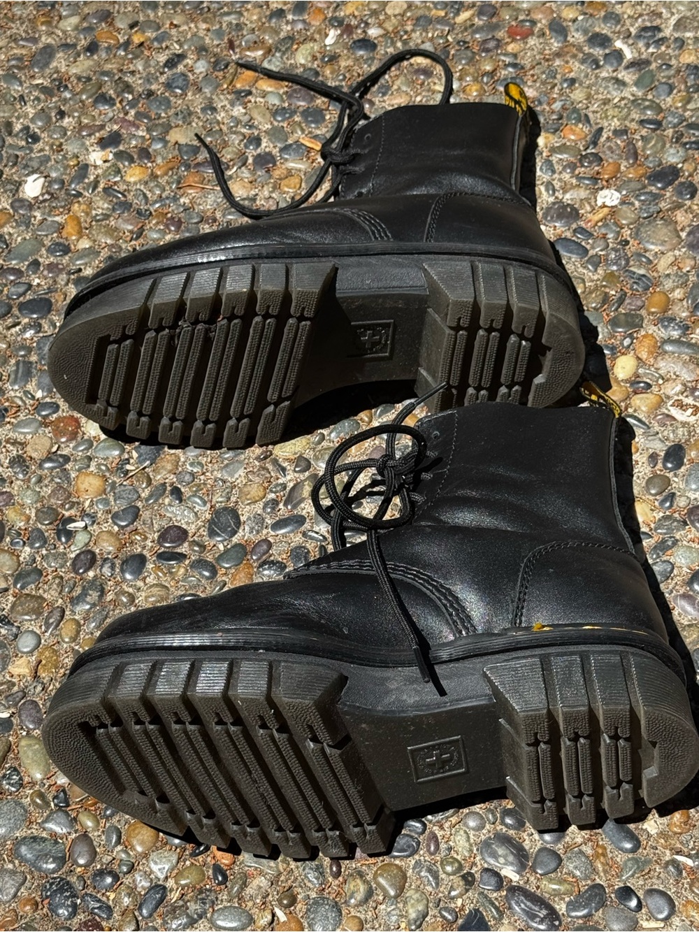 Dr. Martens Black Leather Platform Chunky Heel Combat Boots - Picture 2 of 4